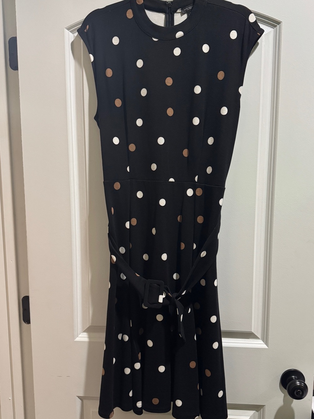 Ann Taylor Factory Black Polka Dot Belted Dress - White & Brown Dots